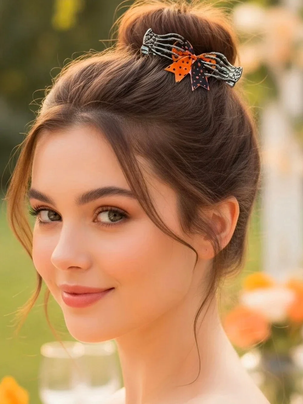 Black Skeleton Bow Hair Clip - Accessory